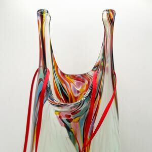 MURANO Style Hand Crafted Multicolor Art Glass Hanging “Bag” Stretch Vase Signed